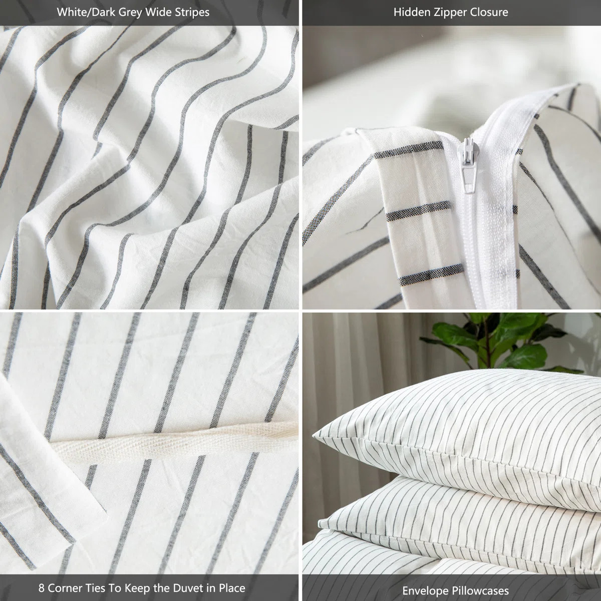 MooMee Striped Duvet Cover Set 100% Washed Cotton Linen Like Textured | Wayfair North America