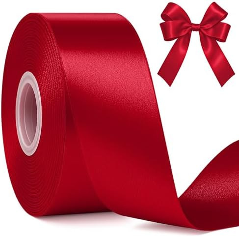 Fullive 1 1/2 Inch Ribbon for Gift Wrapping, 30Yards Wine Red Christmas Tree Ribbon, Polyester Ri... | Amazon (US)