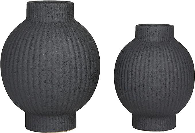 CosmoLiving by Cosmopolitan Ceramic Ribbed Vase, Set of 2 11", 9"H, Black | Amazon (US)