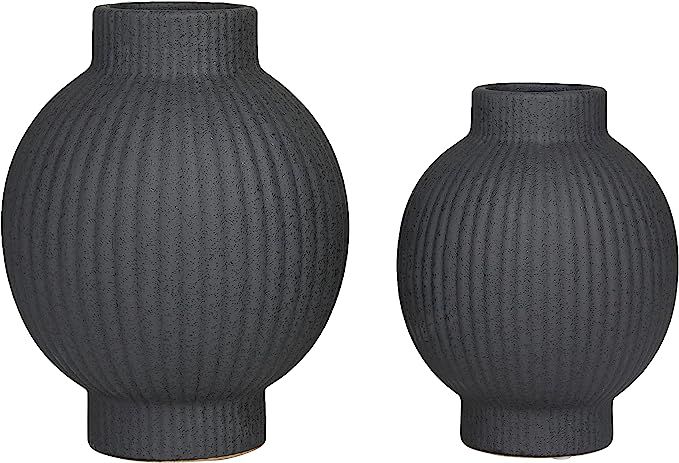 CosmoLiving by Cosmopolitan Ceramic Ribbed Vase, Set of 2 11", 9"H, Black | Amazon (US)
