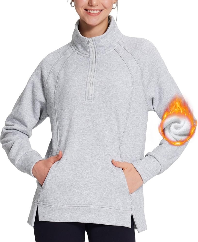BALEAF Women's Quarter Zip Pullover Fleece Jacket Oversized Hoodie Fall Sweatshirts Casual with P... | Amazon (US)