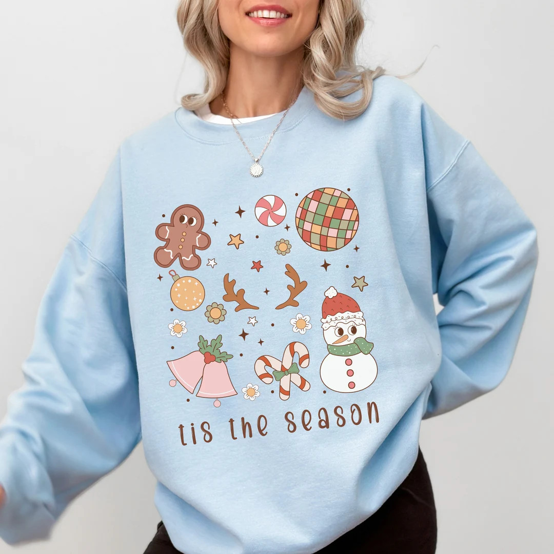 Tis' the Season Sweatshirt, Christmas Sweatshirt for Her, Christmas Sweatshirt for Mom, Vintage C... | Etsy (US)