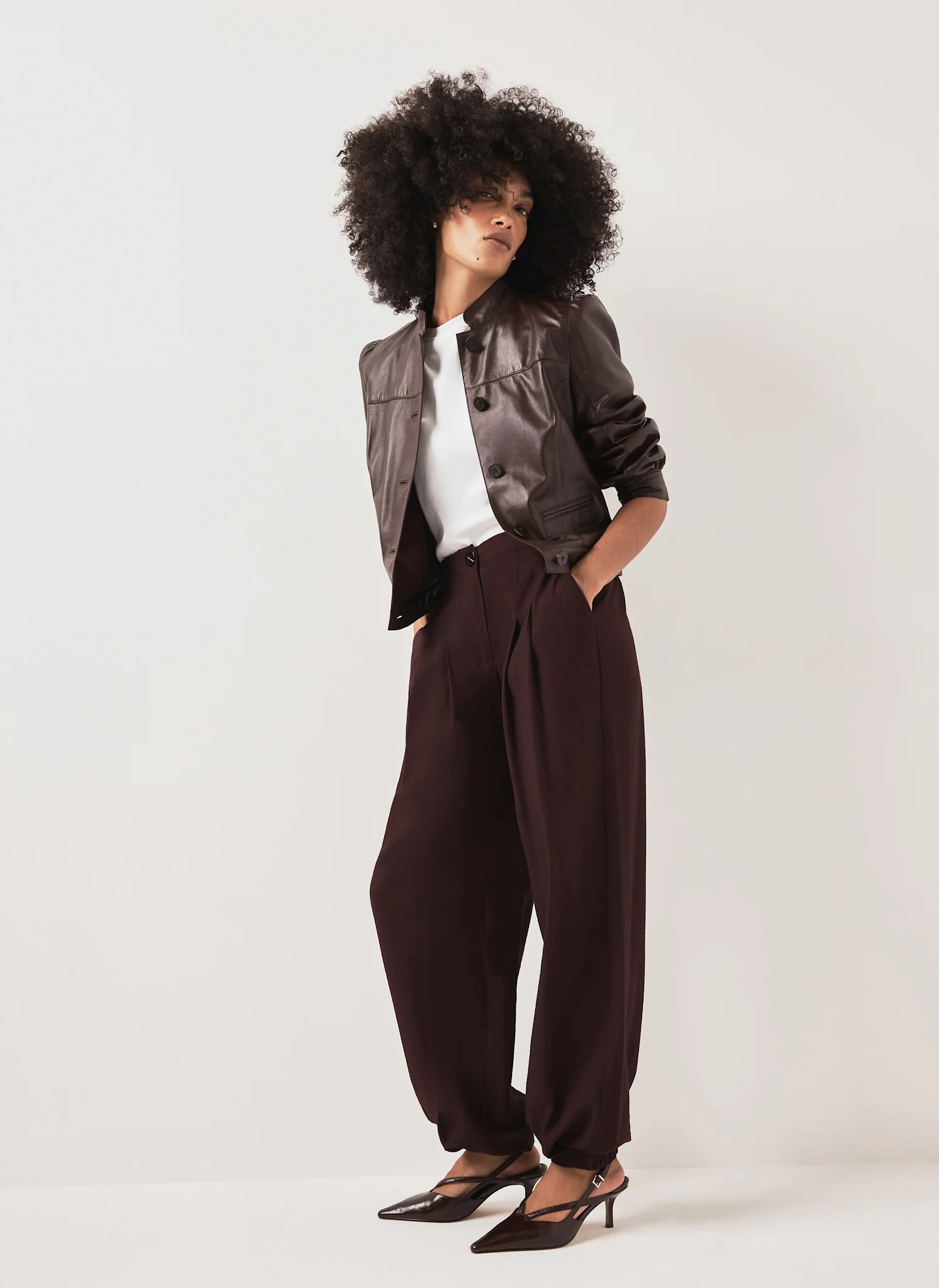 Burgundy Balloon Leg Trousers | Mint Velvet - ROW