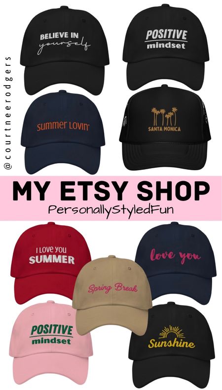 Shop my hats on Etsy! All designs are made by me! 🫶🏻🩷 Always FREE SHIPPING!! 👏🏻 P.S. all hats come in a variety of colors! ➡️ Etsy Shop: PersonallyStyledFun (@courtneerodgers)

Hats, Etsy, summer fashion, baseball caps, trucker hats, spring outfits, spring fashion 

#LTKfindsunder100 #LTKsalealert #LTKstyletip