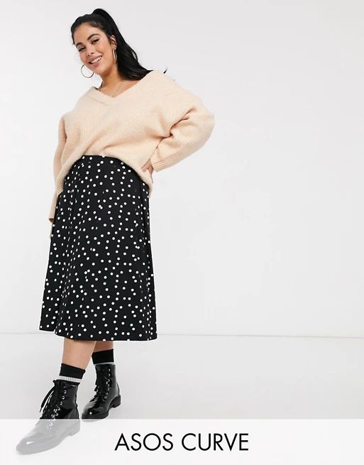 ASOS DESIGN Curve midi skirt with box pleats in polka dot | ASOS US