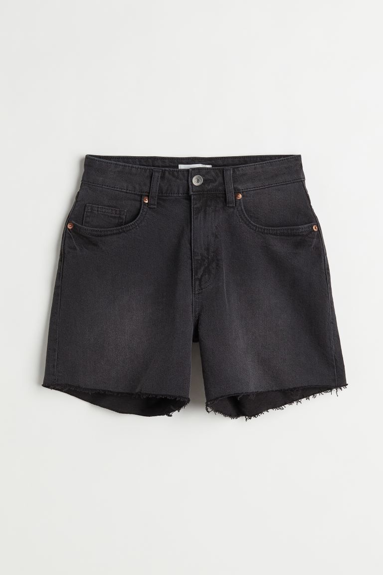 5-pocket shorts in washed denim. High waist, zip fly with button, and raw-edge hems. | H&M (US)