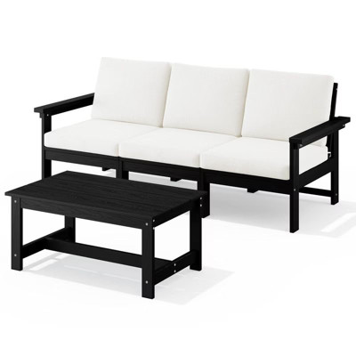 Hyleory Modern HDPE 3-Seater Sofa Set with Removable Soft Cushions and Wide Slat Coffee Table - D... | Target
