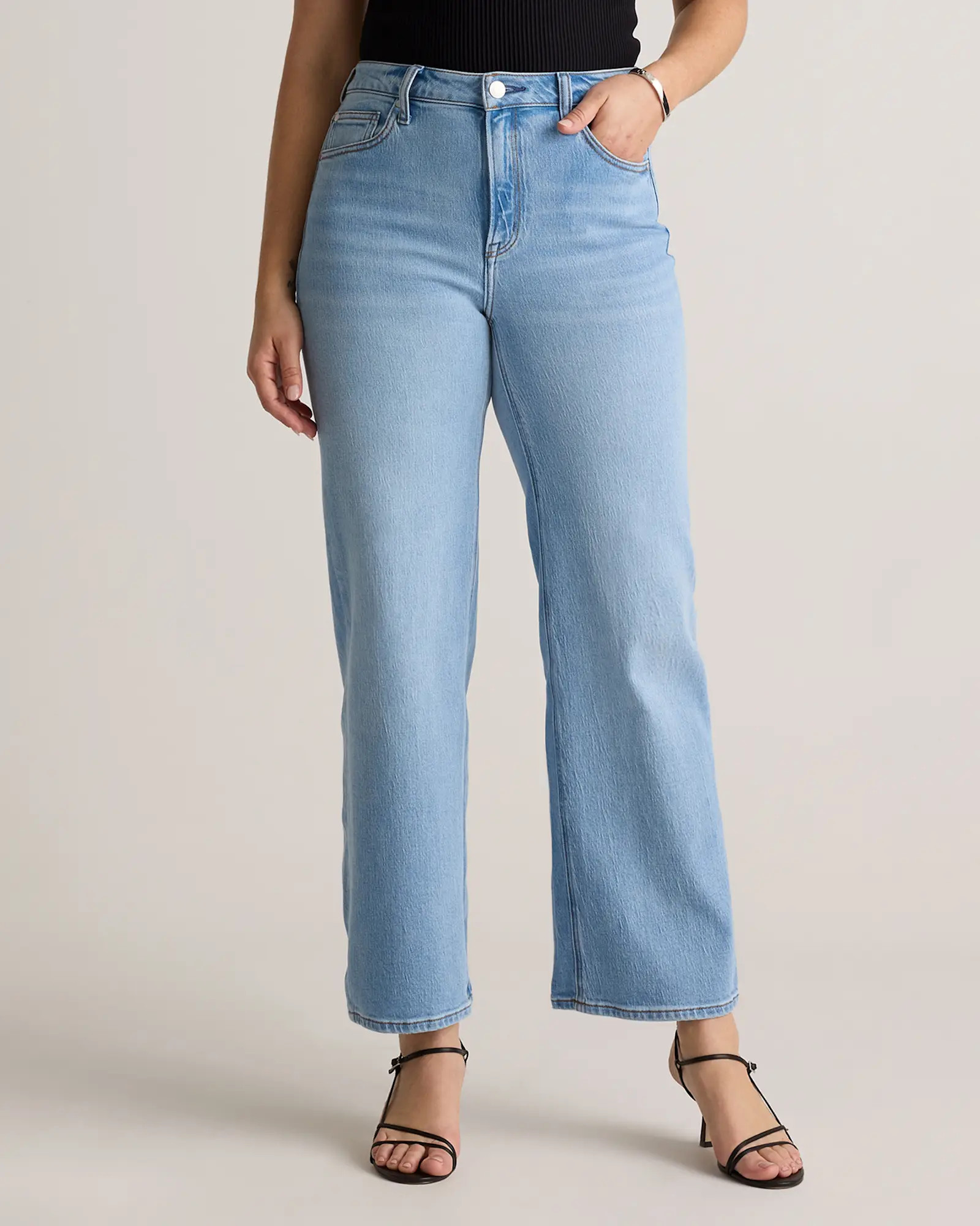Bella Stretch Relaxed Straight Jeans in Cool Blue | Quince