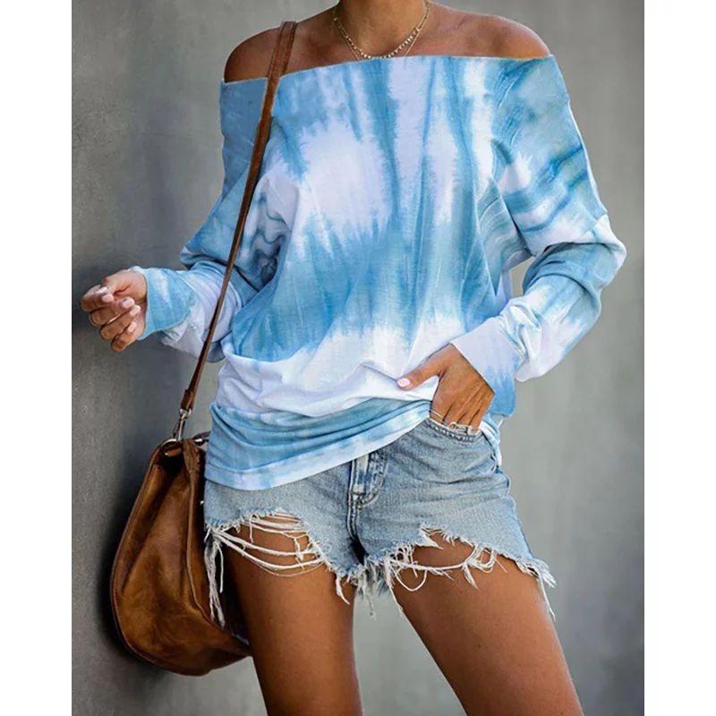 Milum - Women's Fashion Long-Sleeved Blouses Off-Shoulder Tie-Dye Tops Printed Sweater - Walmart.... | Walmart (US)