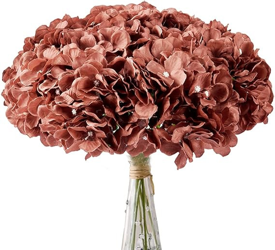 AVIVIHO Burnt Orange Fake Flowers Hydrangea Artificial Flowers Full Hydrangea Silk Flowers Heads ... | Amazon (US)