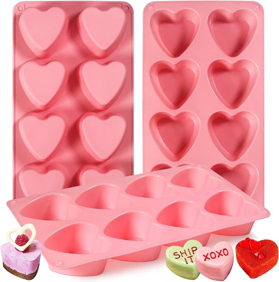 Sidosir 3Pcs Large Heart Shaped Muffin Pan Silicone Mold, 8-Cavity Chocolate Cover Molds for Vale... | Amazon (US)