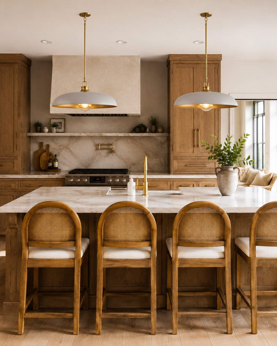 These cane-back bar stools are the moment. The curved silhouette, warm wood tones, and textured detail instantly make the entire kitchen feel custom and high-end without trying too hard 😍 Paired with these oversized brass pendants, the whole space gives that organic modern luxury look everyone is obsessing over right now!

I love how these pieces make the kitchen feel bright, cozy, and expensive at the same time, the kind of space that makes you want to slow down, pour a coffee, and stay awhile ☕️✨

If you’ve been searching for timeless bar stools that will completely transform your kitchen and make your island look professionally designed… these are IT. And trust me, these styles sell out FAST 👏

#ltkhome #organicmodern #kitcheninspo #luxurykitchen #barstools #kitchendesign #modernhome #warmminimalism #homedecor #neutralhome #kitchenstyle #interiordesign #coastalluxe #designerlookforless #kitchenisland #pendantlighting #highendhome #modernrustic #homeinspo #canechairs

#LTKselfcare #LTKHome #LTKSaleAlert