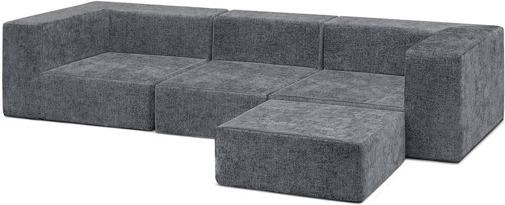 Delta Children Cozee 4-Piece Customizable Sectional Sofa Set, Grey | Amazon (US)