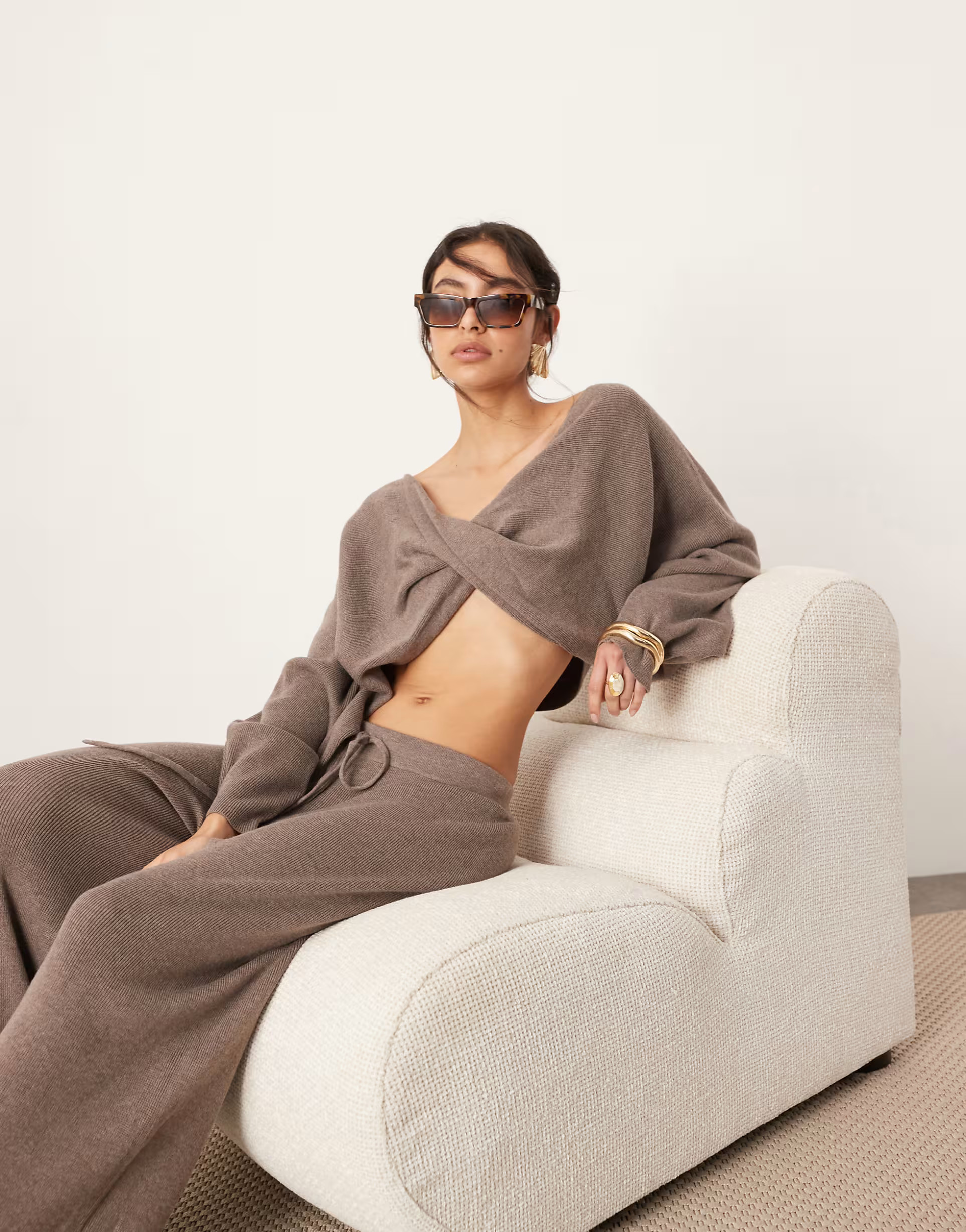 ASOS EDITION knit slouchy twist detail cropped sweater in chocolate - part of a set | ASOS (Global)