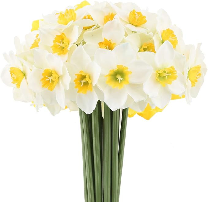 Mossyard 2 Bunches 12 Heads Artificial Daffodils, 15.8 Inches Long Stem Blossom Silk Sun Flowers ... | Amazon (US)
