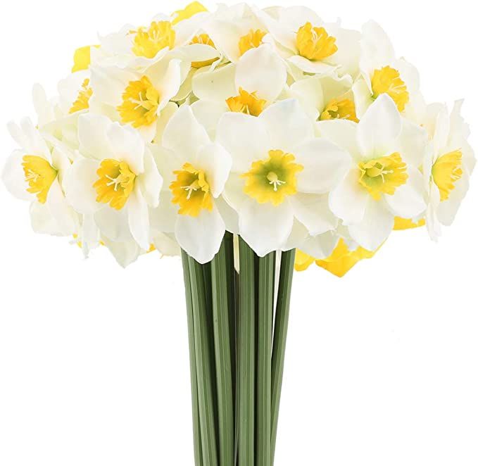 Mossyard 2 Bunches 12 Heads Artificial Daffodils, 15.8 Inches Long Stem Blossom Silk Sun Flowers ... | Amazon (US)