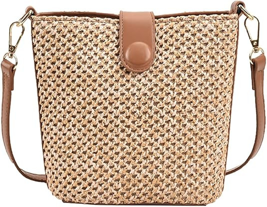 Women Straw Crossbody Bag Beach Handmade Rattan Shoulder Bags Hand Woven Leather Straps Straw Clu... | Amazon (US)