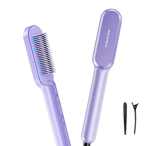 Wavytalk Hair Straightener Brush, Sleek Sweep Ionic Straightening Brush with 6 Temperature Adjust, Anti-Scald Ceramic Straightening Comb Fast Heating for Home Salon, Dual Voltage, Purple. | Amazon (US)