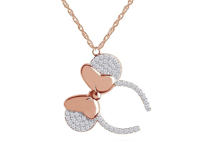 Wishrocks Round Simulated Cubic Zirconia Minnie Mouse Ear Headband Nacklace Pendant 14k Gold Over... | Amazon (US)