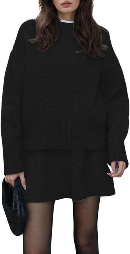 CHARTOU Women Sweater Skirt Sets 2 Pieces Outfits Loose Fit Pullover Sweater Knitted Mini Skirt | Amazon (US)