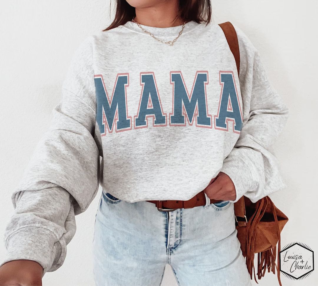 Retro College Mama Sweatshirt/Blessed Mama Sweatshirt/Gift For Mom/New Mother Gift/Baby Shower Gi... | Etsy (US)