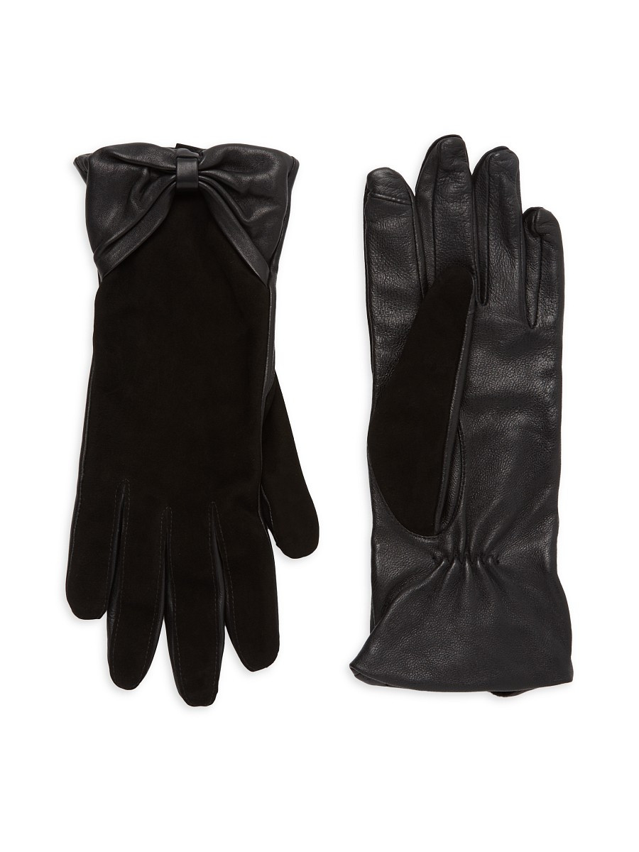 Saks Fifth Avenue Women's Bow Suede & Leather Gloves - Black - Size S | Saks Fifth Avenue OFF 5TH