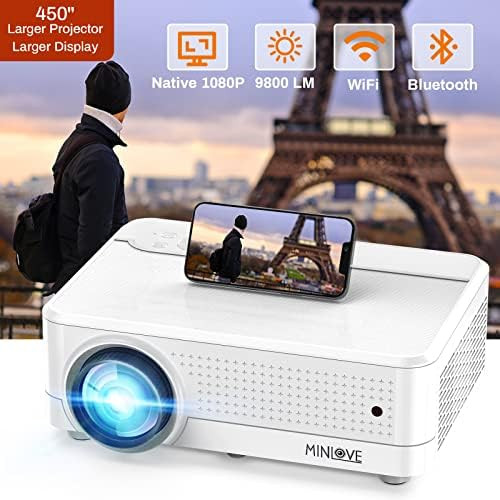 Native 1080p WiFi Bluetooth Projector, 4K Supported 450" Display 9800L, MINLOVE High Brightness Full | Amazon (US)