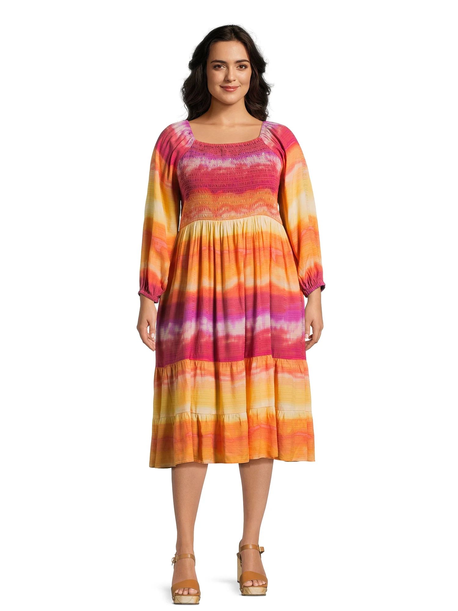 Terra & Sky Women's Plus Size Square Neck Smocked Dress | Walmart (US)