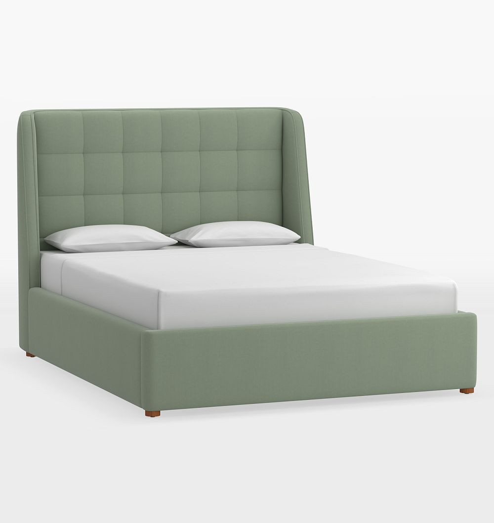 Kenton Upholstered Bed - Queen - Cannes Velvet Silver Sage | Rejuvenation