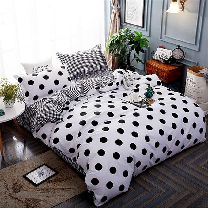 Feelyou Polka Dots Duvet Cover Set Queen Size Black White Circles Geometric Bedding Set for Kids ... | Amazon (US)