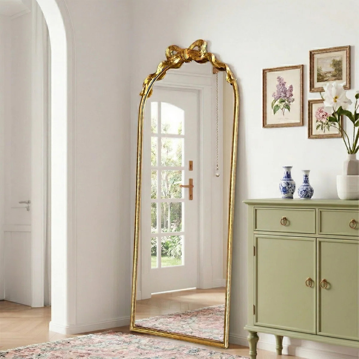 Antique Gold Baroque Arched Floor Mirror With Bow Accent (55" X 21") | Wayfair North America