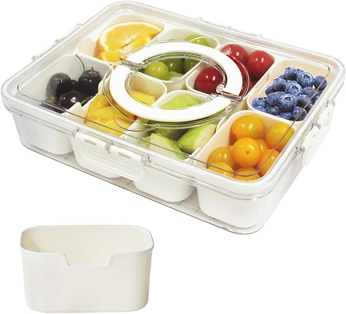 Divided Serving Tray with Lid & Handle, Plastic Portable Food Storage Container Snack Platters, 8... | Amazon (UK)