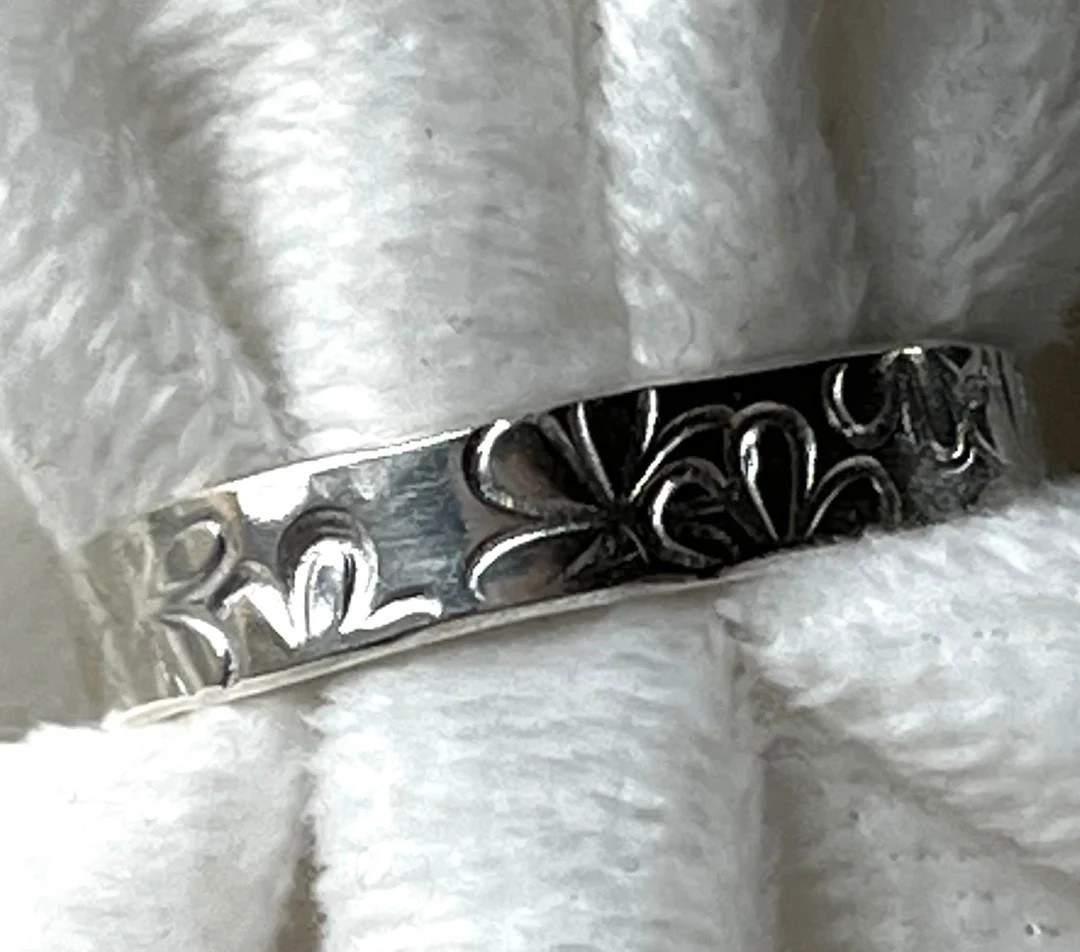 Stamped Flower Band, Floral Jewelry, Stacking Rings, Unique Design, Promise Band, Bridesmaid Gift... | Etsy (US)