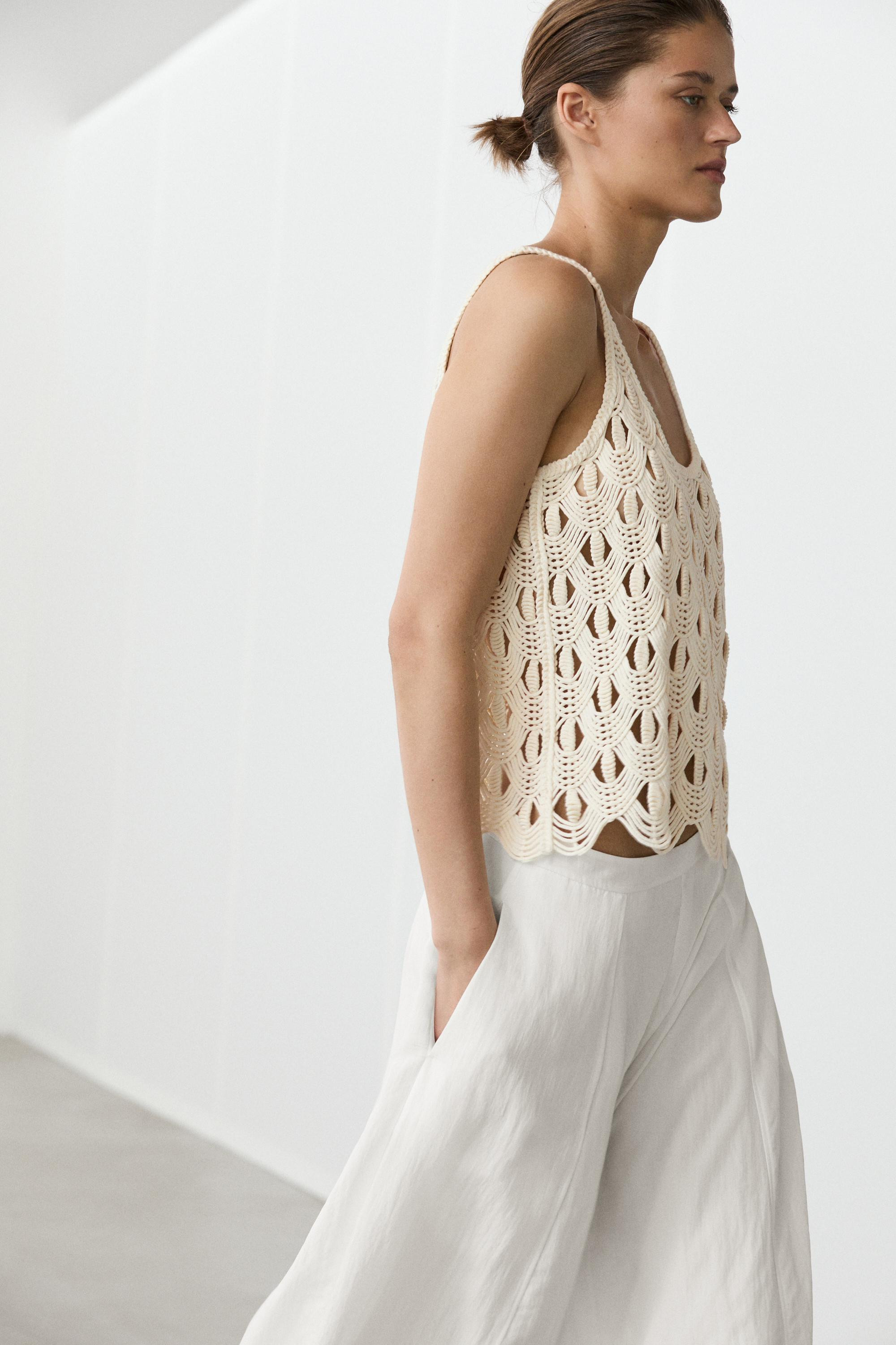 Trägertop mit Häkeldetails · Gebrochen Weiss, Khaki · Circular | Massimo Dutti | Massimo Dutti DE