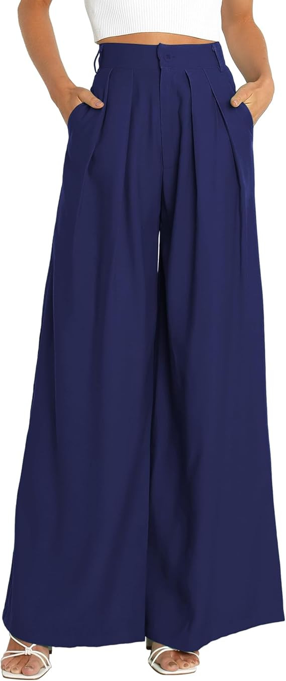 SIFLIF Women's High Waist Casual Wide Leg Palazzo Pants, Dress Pants for Women, Work Pants with P... | Amazon (US)