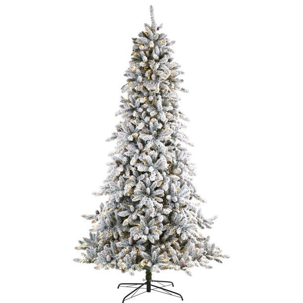 9ft. Flocked Livingston Fir Artificial Christmas Tree with Pine Cones and 650 Clear Warm LED Ligh... | Walmart (US)