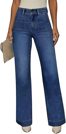 KUNMI Jeans for Women Wide Leg Baggy High Waist Boyfriends Straight Leg Stretchy Denim Pants Tren... | Amazon (US)