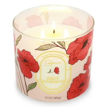 Mainstays 3-Wick Floral Scene Scented Jar Candle, Juicy Watermelon, 13oz | Walmart (US)