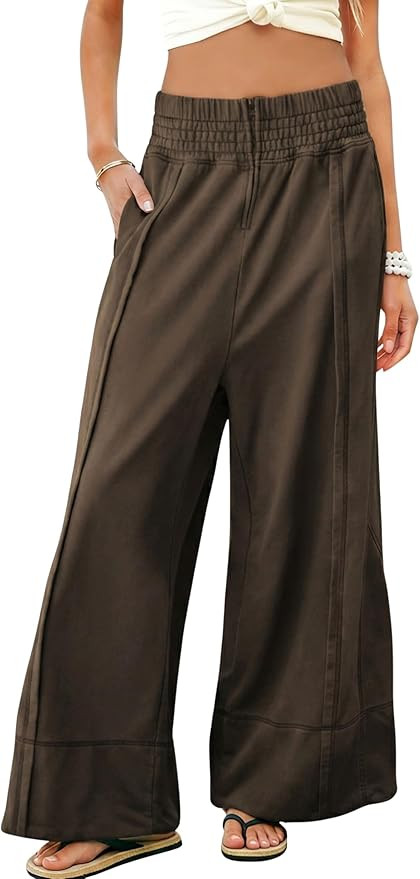 Tanming Womens Wide Leg Pants Cotton Stretchy High Waisted Palazzo Pants Daily Workout Wear Loung... | Amazon (US)