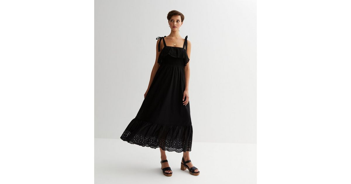 Black Broderie Frill Strappy Midi Dress
						
						Add to Saved Items
						Remove from Saved I... | New Look (UK)