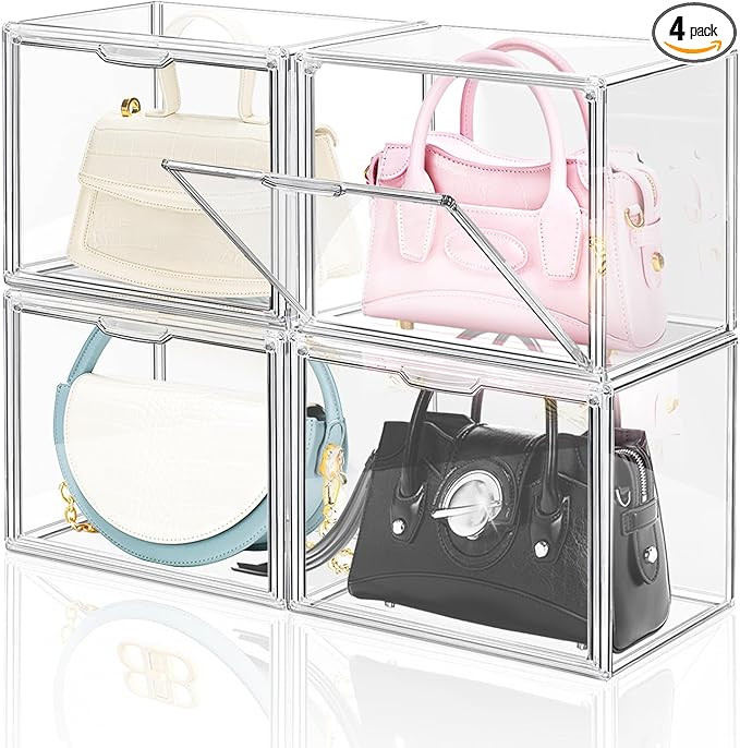 DILIBRA 4 Packs Clear Plastic Handbag Storage Organizer for Closet, Small Acrylic Display Box for... | Amazon (US)