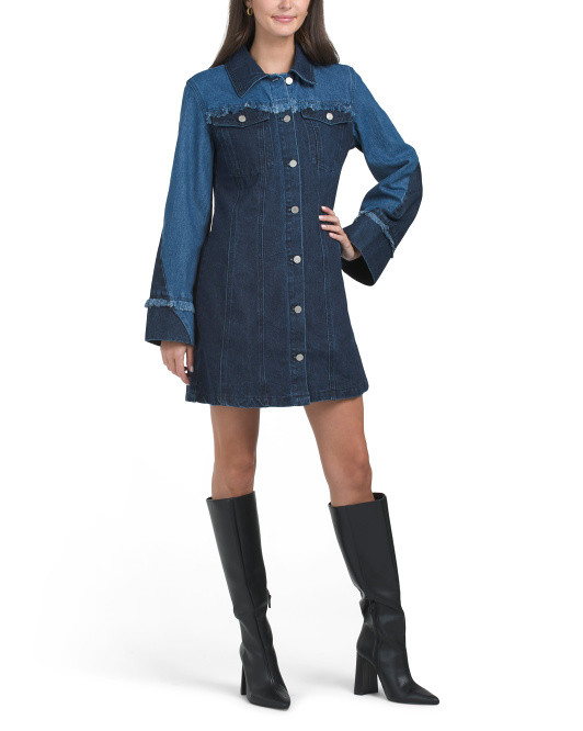 Contrast Denim Button Up Mini Dress | TJ Maxx