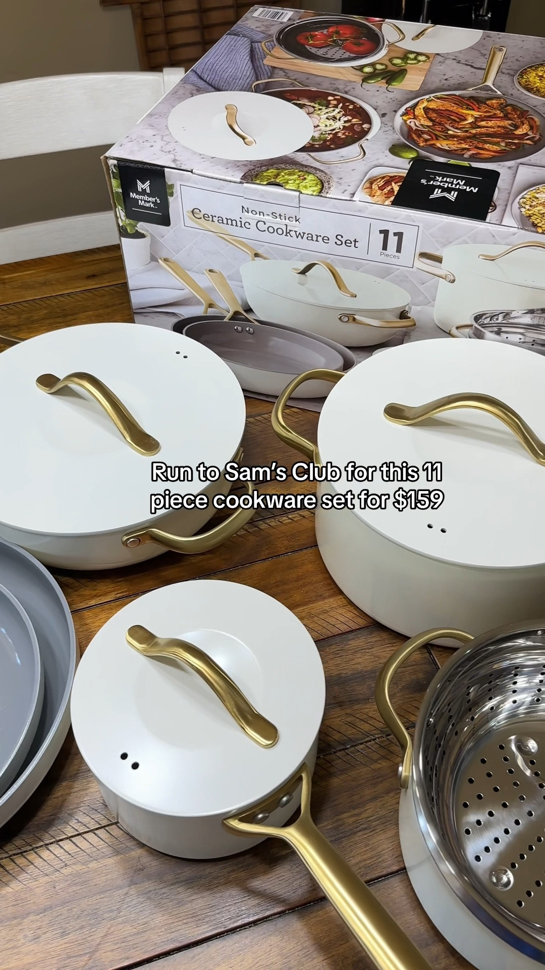 Member's Mark 11-Piece Modern Ceramic Non Stick Cookware Set, Navy and Gold
