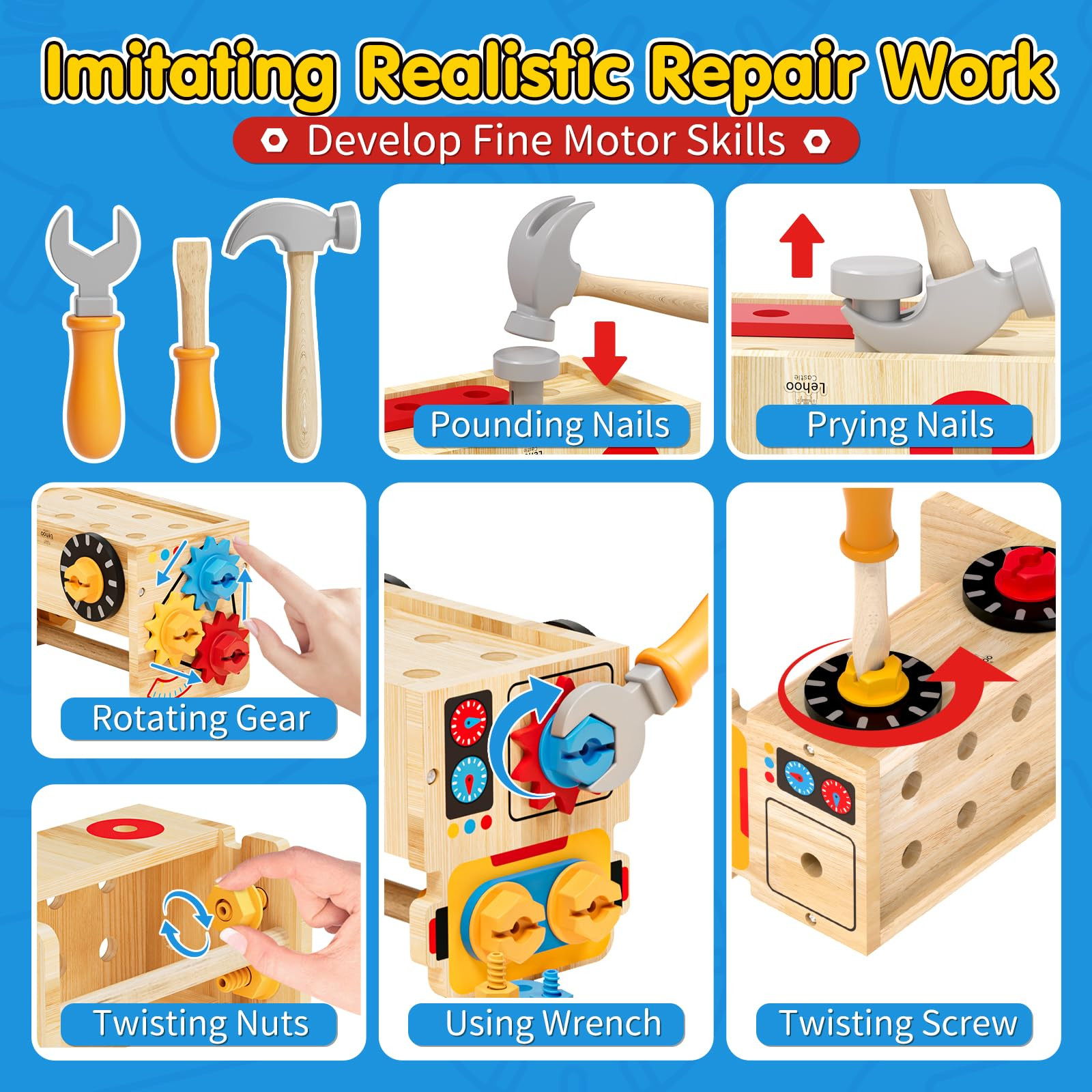 Montessori Kids Tool Set, Wooden Toddler Tool Bench Educational Toys for Ages 2-4, 2 Year Old Boy... | Amazon (US)
