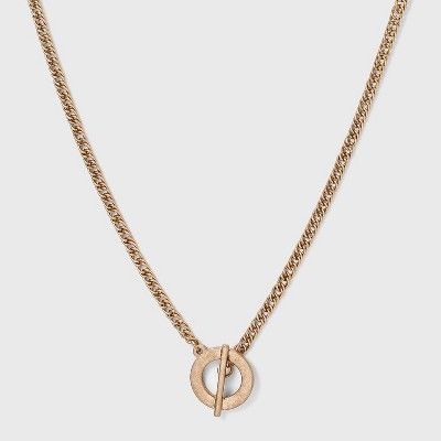 Worn Gold & Brass Toggle Pendant Chain Necklace - Universal Thread™ Gold | Target