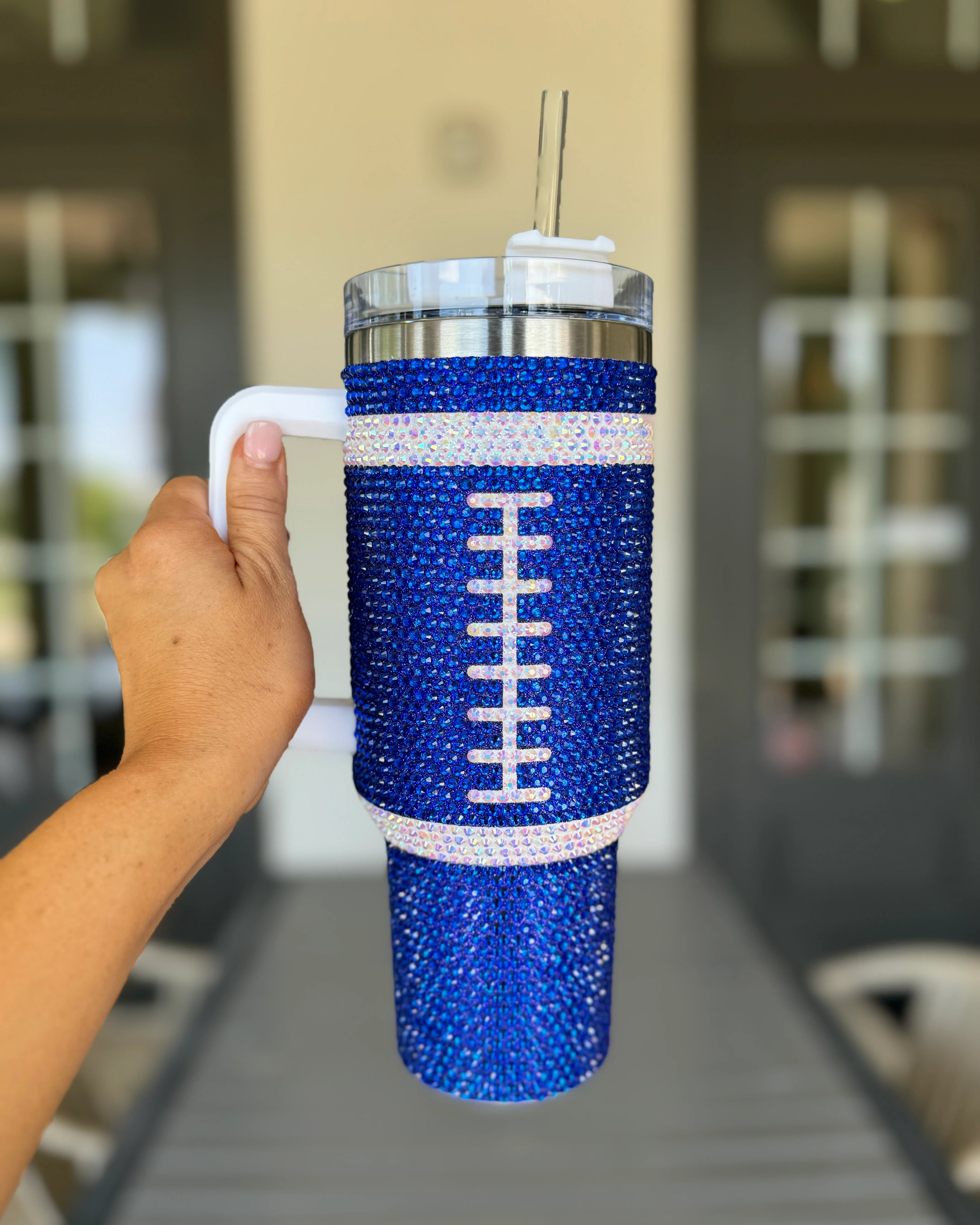 Crystal BLUE "Team Spirit" FOOTBALL 40 Oz. Tumbler | Live Love Gameday® Apparel | Live Love Gameday®