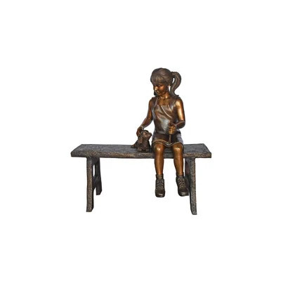Young Girl with Her Puppy on Bench Reading Bronze Statue, Size 37" x 17" x 38"H | Wayfair North America