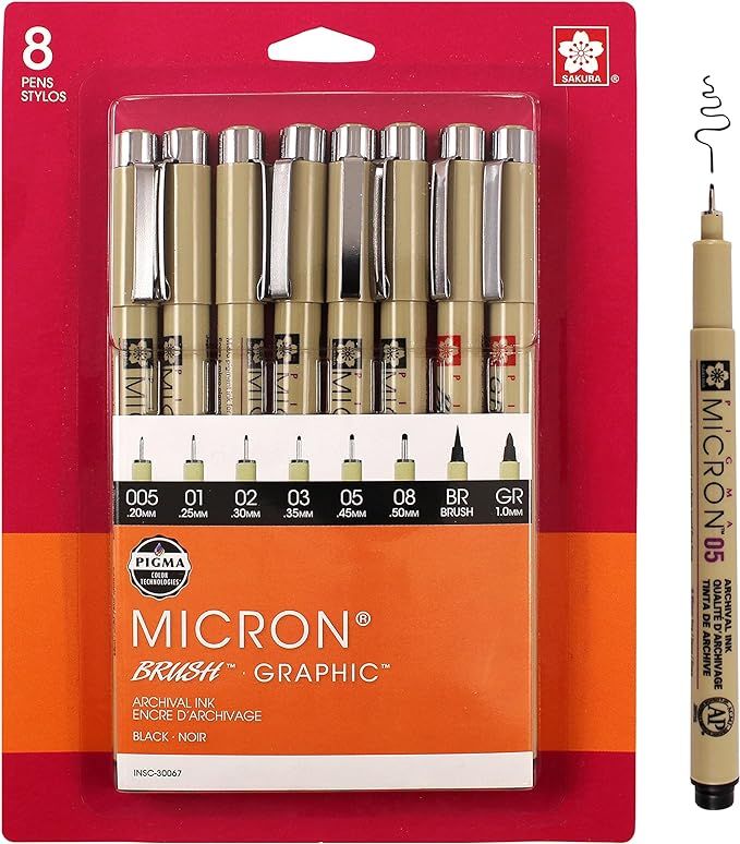 Sakura Pigma 30067 Micron Blister Card Ink Pen Set, Black, 8/Set | Amazon (US)
