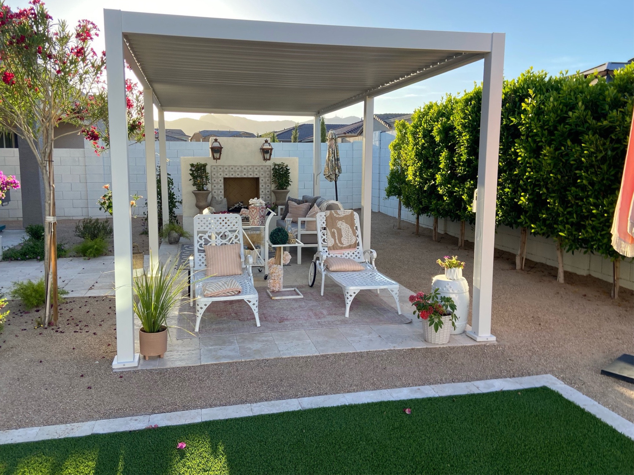 Outdoor patio shade gazebo pergola awning chaise lounges lounger outdoor seating rug

#LTKhome #LTKSeasonal #LTKstyletip