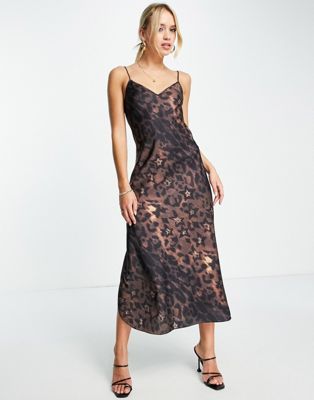 AllSaints Tiana Celia midi slip dress in leopard print | ASOS (Global)